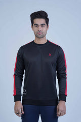 Take on winter with confidence in our Black Sweatshirt for men's! Stay cozy and stylish with premium materials and a perfect fit. The bold red panel on the sleeves adds a touch of adventure to your wardrobe. -  Bold Sleeves Black Sweatshirt - Xea Clothing