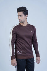 Stay warm and stylish this winter with our men's Brown Sweatshirt! Made from quality materials and featuring a striking white sleeve panel, it's the perfect addition to your wardrobe. -  Bold Sleeves Brown Sweatshirt - Xea Clothing -  Bold Sleeves Brown Sweatshirt - Xea Clothing