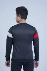 Upgrade your style with this trendy black sweatshirt for men! The modern red and white color block design is sure to inspire you daily. -  Color Block Sweatshirt Black - Xea Clothing