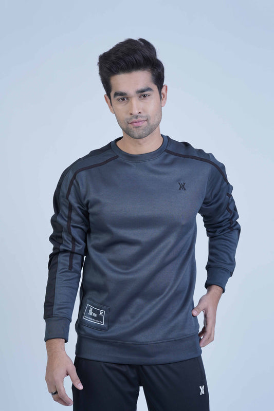 Trendy Grey Sweatshirt, perfect for streetwear outfits with a sleek and modern look.