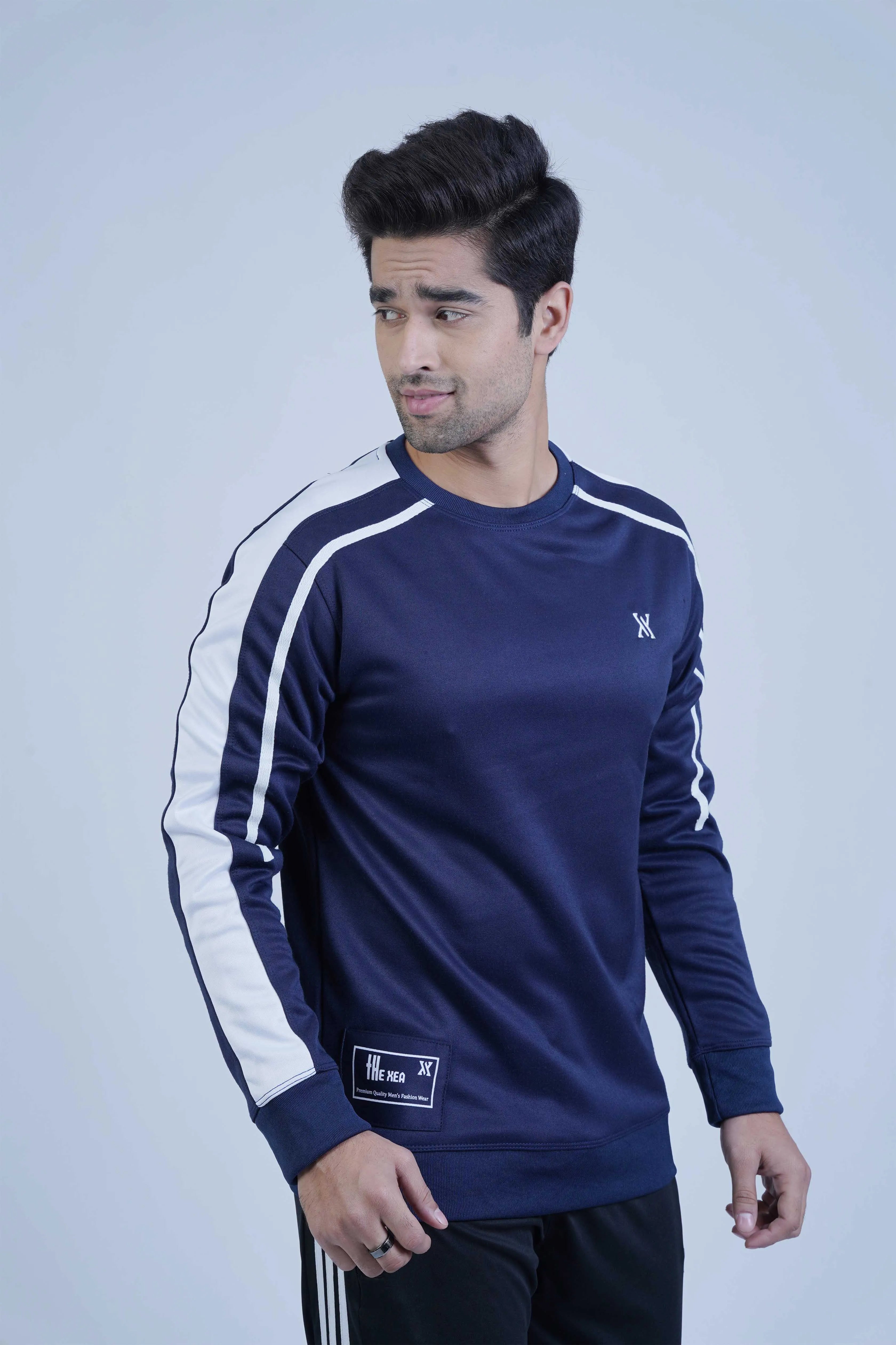 Trendy Navy Blue Streetwear Sweatshirt for men, designed for modern street fashion with a comfortable fit. -  Street Wear Navy Blue Sweatshirt - Xea Clothing -  Street Wear Navy Blue Sweatshirt - Xea Clothing