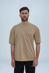 Men’s army brown oversized T-shirt with a trendy drop shoulder fit – ideal for urban fashion, layering, and everyday comfort. -  Army Brown Oversized T-Shirt - Xea Clothing