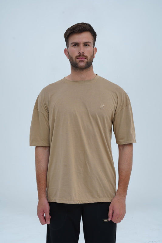 Men’s army brown oversized T-shirt with a trendy drop shoulder fit – ideal for urban fashion, layering, and everyday comfort.