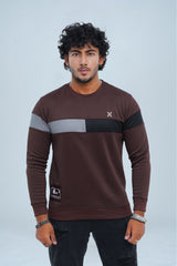 Experience elevated fashion with this elegant brown sweatshirt for men. The color-blocking of black and silver adds a touch of sophistication and inspiration to your daily wear. -  Color Block Sweatshirt Brown - Xea Clothing