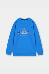 Blue sweatshirt with 'Borcelle Authentic' text on a light gray background