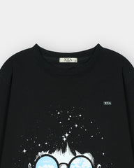 Black sweatshirt with starry night design and XEA branding on a white background