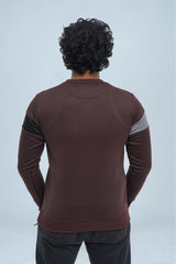 Experience elevated fashion with this elegant brown sweatshirt for men. The color-blocking of black and silver adds a touch of sophistication and inspiration to your daily wear. -  Color Block Sweatshirt Brown - Xea Clothing