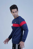 Go bold with this navy blue men's sweatshirt! Modern color block design in red and white. Stay inspired by wearing it every day!