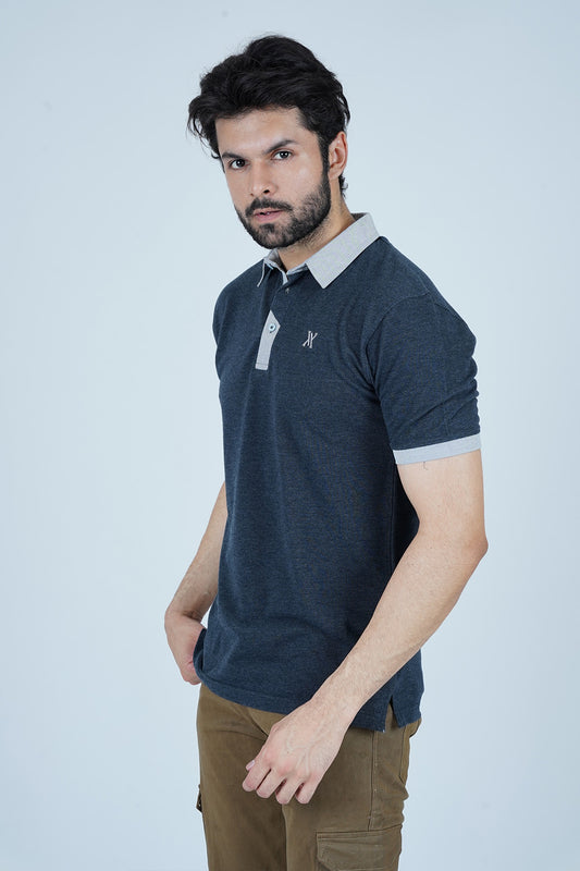 Men Contrast Trim Polo Shirt - Charcoal