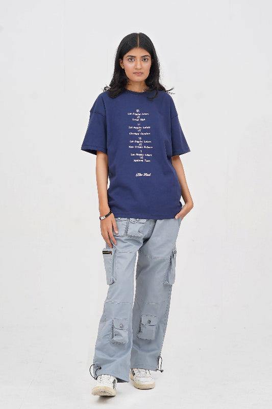 XEA Clothing Oversized T-Shirt – Navy Blue Drop Shoulder Tee with Los Angeles Lakers Print 540
