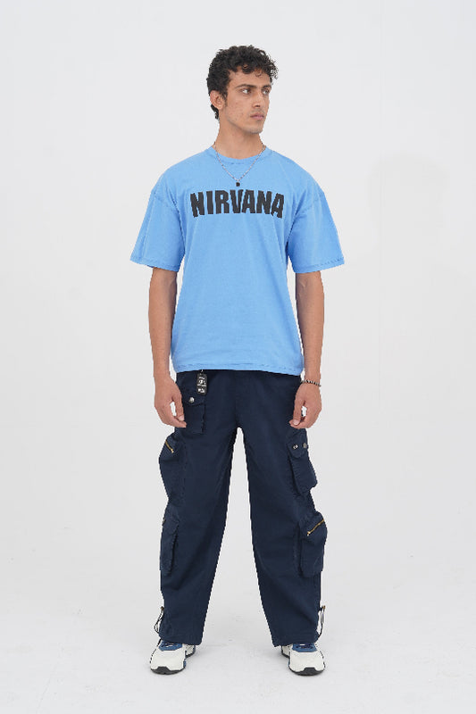 Unisex Sky Blue Oversized T-Shirt – Rockstar Graphic Print Casual Streetwear 540